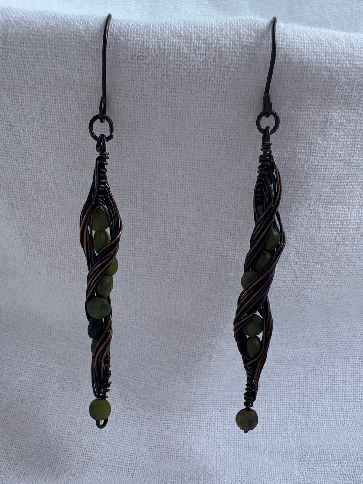 Copper Jade Twisted Earrings