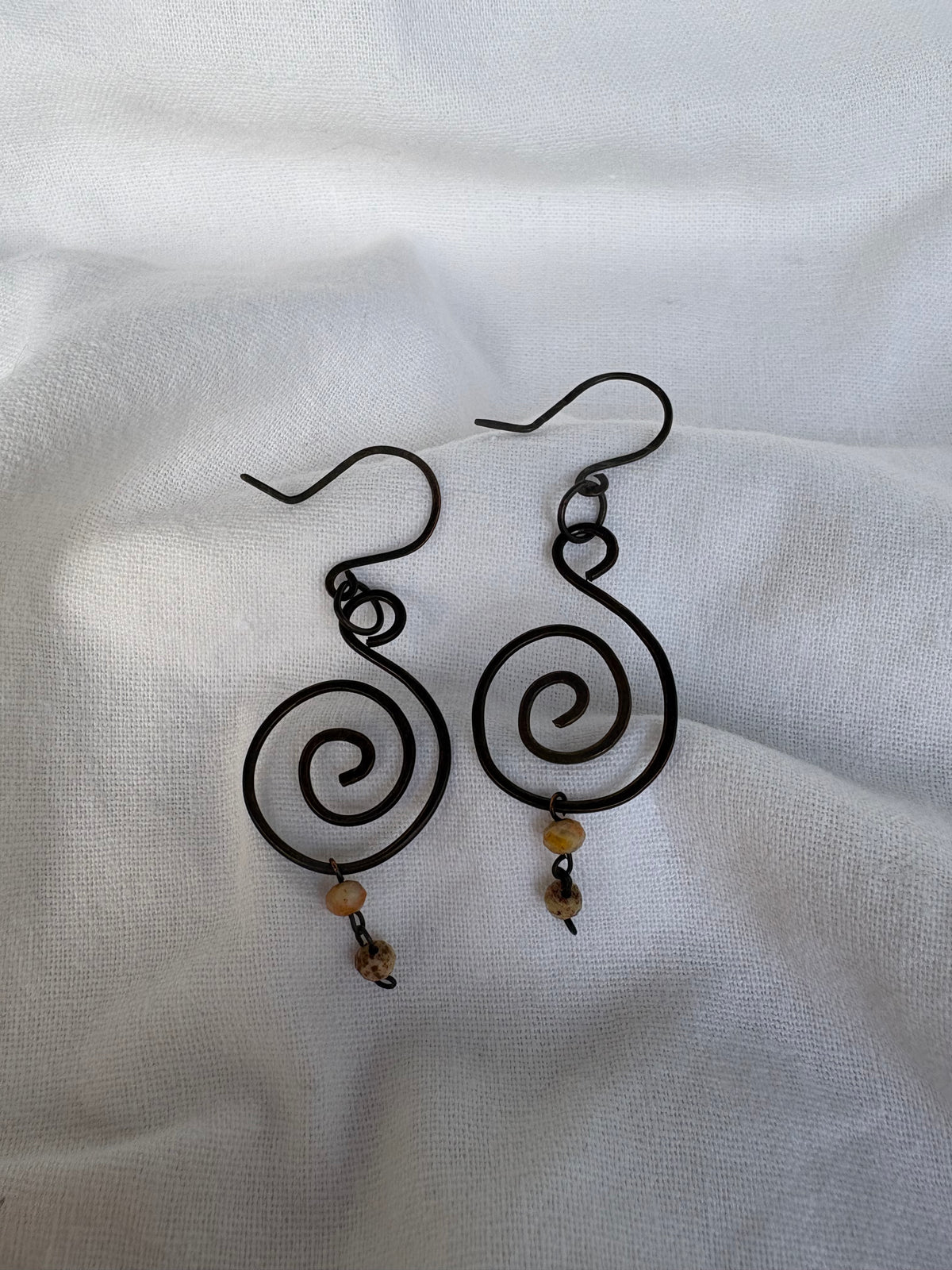 Copper and Agate Spiral Earrings