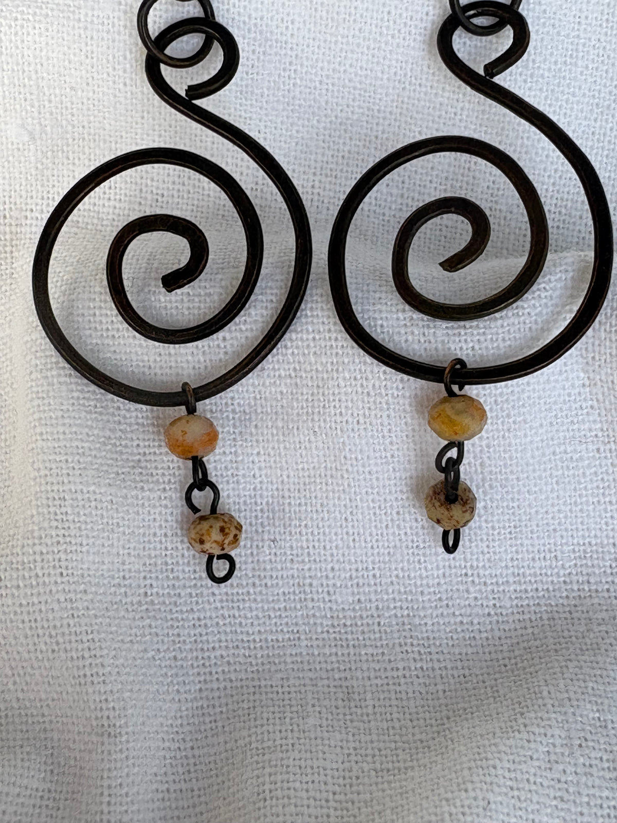 Copper and Agate Spiral Earrings