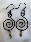 Copper and Agate Spiral Earrings