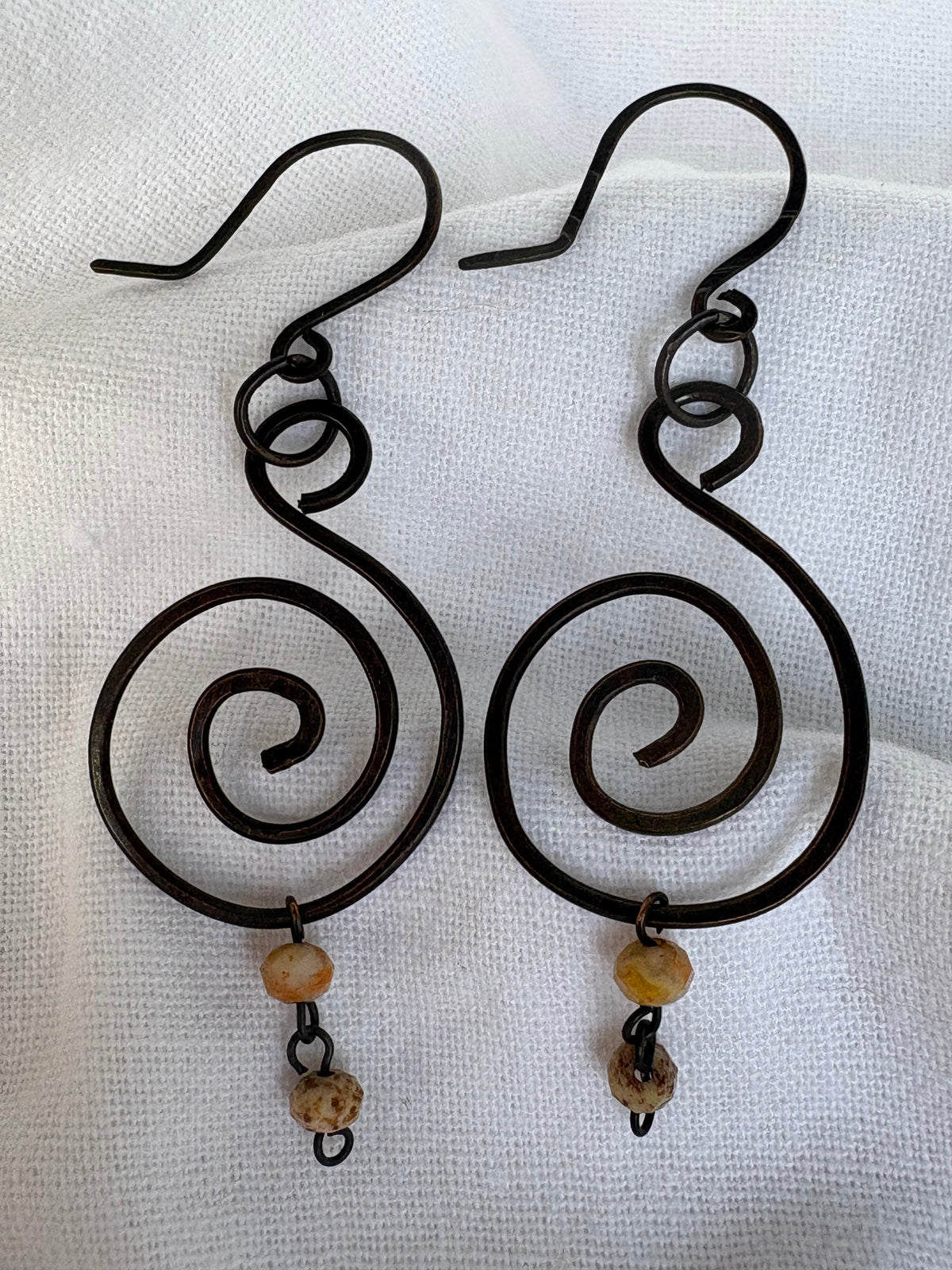 Copper and Agate Spiral Earrings